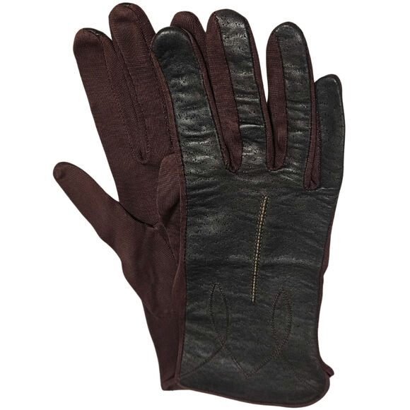 Brown Leather Top Driving Gloves Polyester Bottom Gently Used Size 7 Vintage - Picture 1 of 6